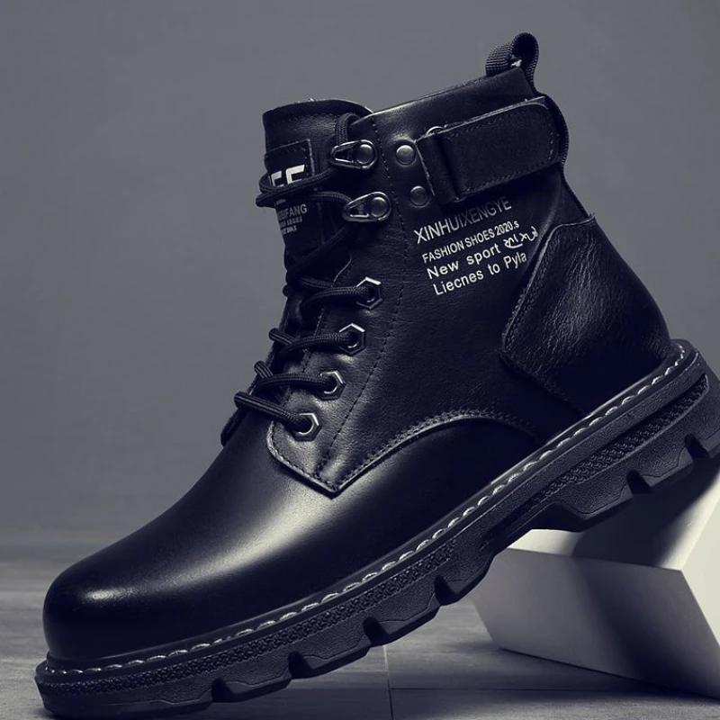 Высокие мужские роскошные ботинки, удобные водонепроницаемые рабочие ботинки на шнуровке для мужчин 2024 года, модные нескользящие износостойкие мужские повседневные ботинки