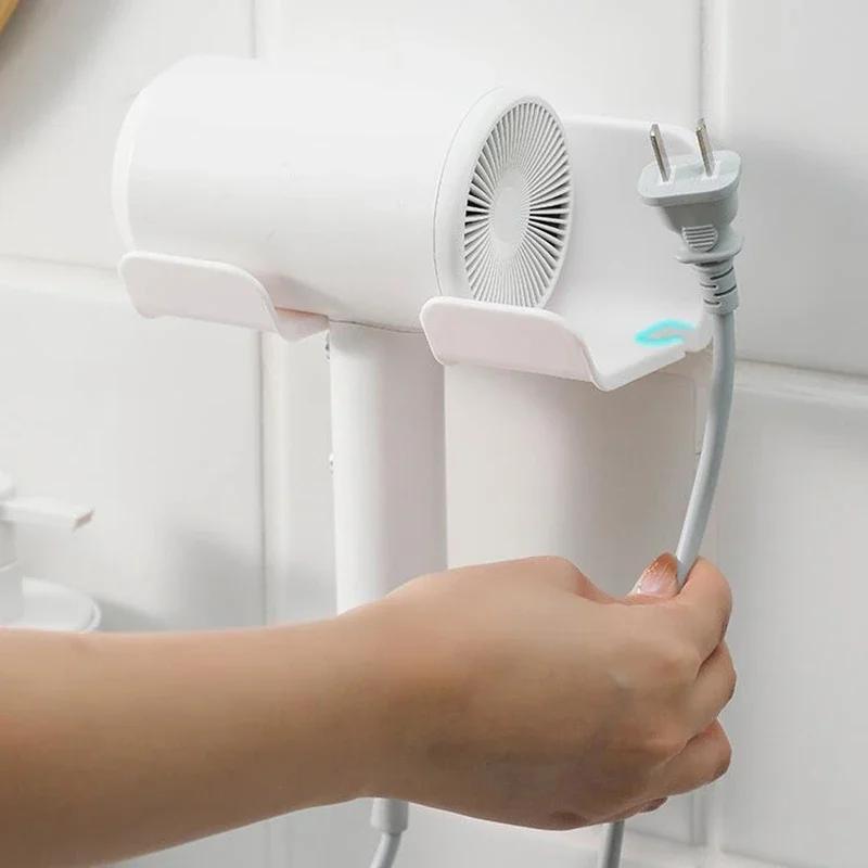 Настенный держатель для фена для ванной комнаты, полка для хранения фена, пластиковая подставка для фена, органайзер для ванной комнаты