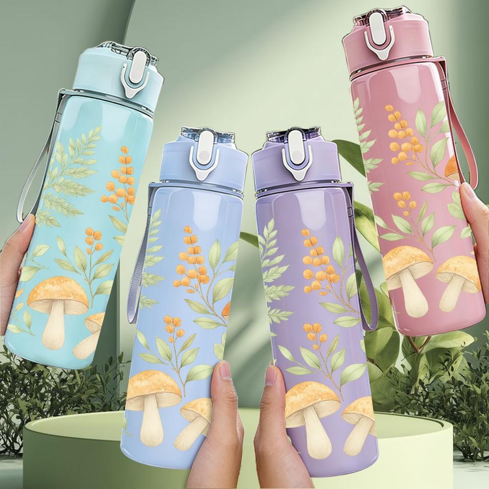 1PC Green Mushroom Leaf Botanical Print 750ml Color Plastic Sports Water Bottle Leakproof Flip Straw Lid Suitable for Sports Office Home Use