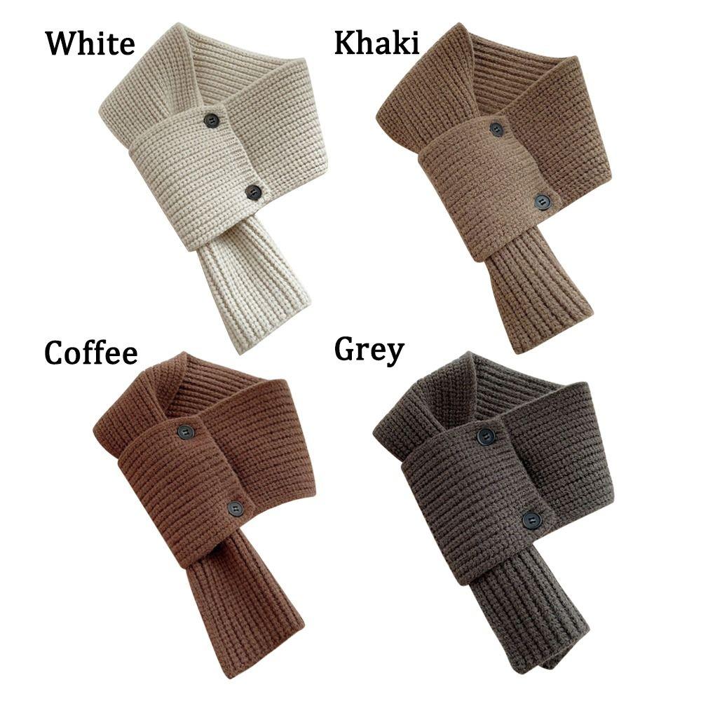 Шерстяной вязаный шарф однотонный короткий шейный платок зимний теплый женский шарф