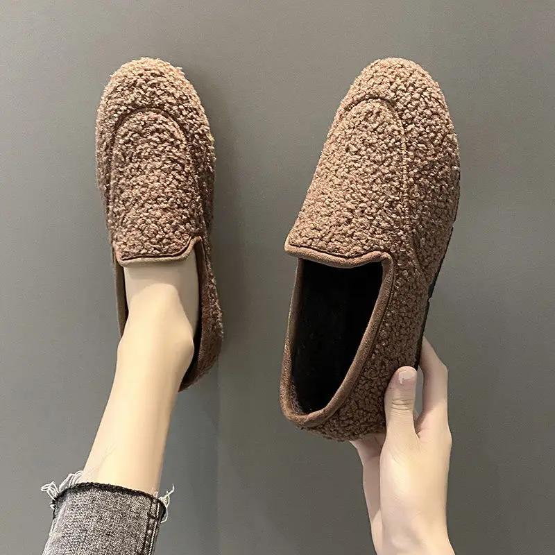 Furry Shoes Women Outdoor Fashion Flats Shoes Hot Sale Soft Comfortable Slip On Loafers Walking Footwear Woman Zapatos De Mujer