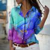 Блузка с мраморным принтом для женщин, весна-осень, женская, офисная, на пуговицах, с отложным воротником