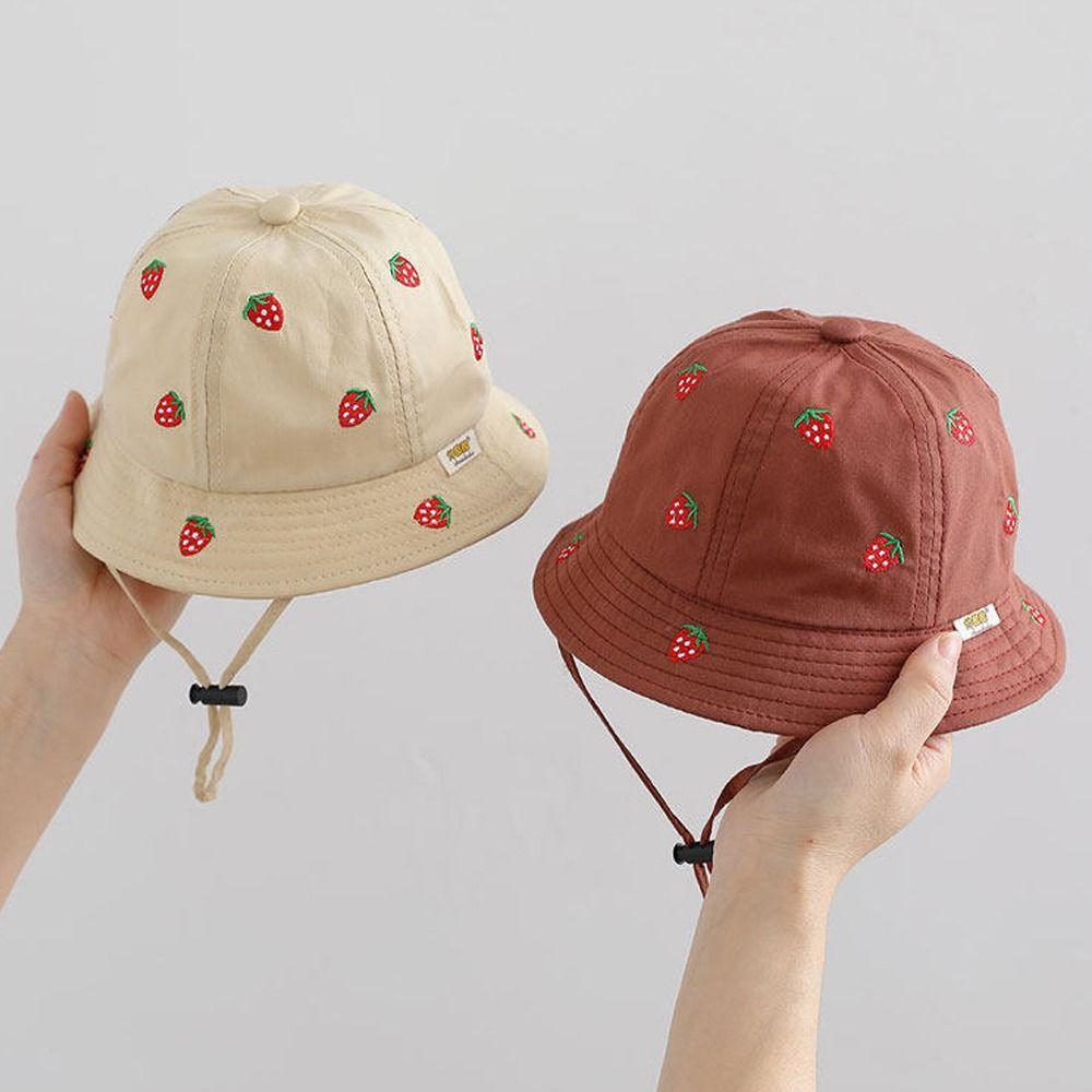 Sun Protection Kids Fisherman Hat Strawberry Embroidered Bucket Hat Cute Sun Hat Children