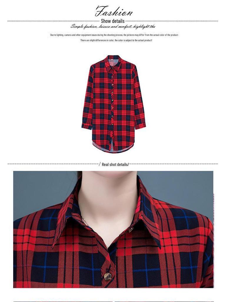 Женское клетчатое платье-рубашка: Пижама бойфренда в корейском стиле с длинными рукавами и средней длиной в красном, синем и желтом цветах. Стройный, но свободный и сексуальный.