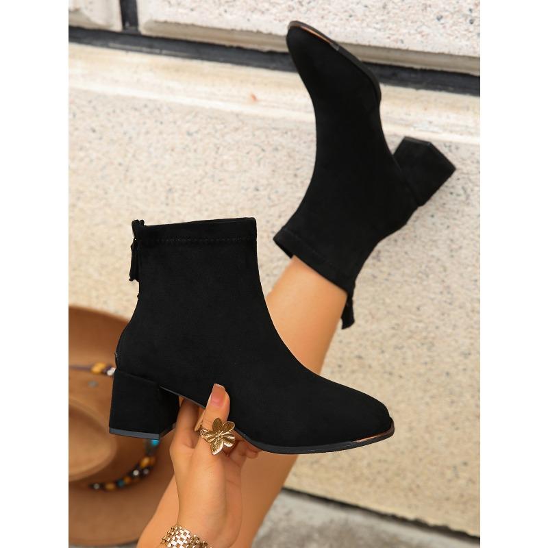 Мартинсы на среднем каблуке с квадратным носком Женские 2025 Зима Новые Стройнящие Большого размера Модные ботинки