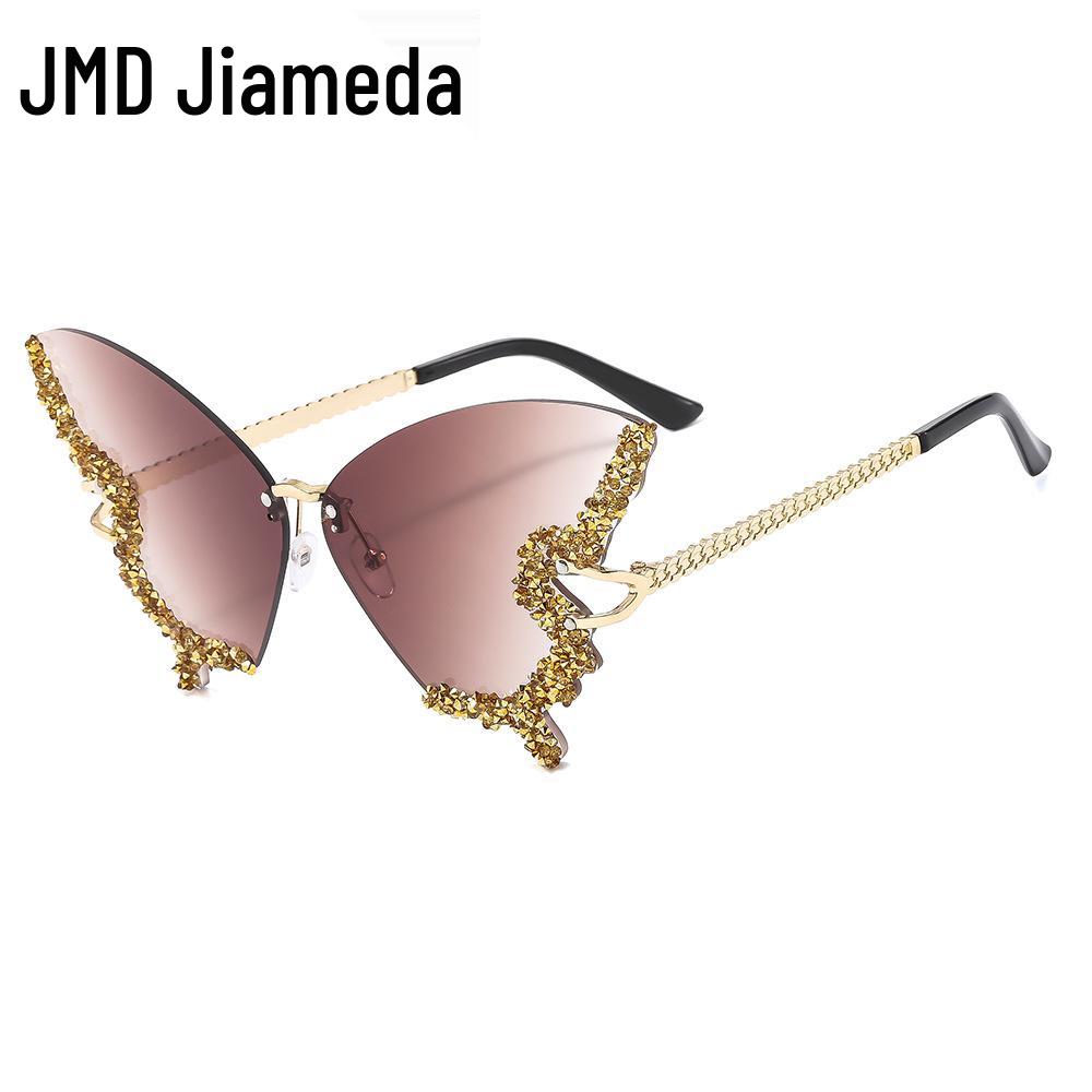 Fashionable Large Butterfly Frame Rhinestone Rimless Sunglasses - Trendy High-End Style for Women