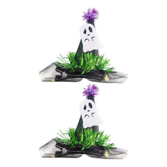 Yousheng 1 Pair Halloween Dog Barrettes Witch Hat Pet Hair Clip Felt Skull Gauze Cobweb Hair Accessories for Puppy Cats Festive Dress-up