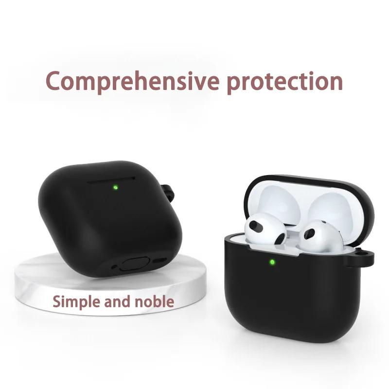 Силиконовый чехол для Airpods 1 2 3 4 Pro Series, простой, однотонный, с ощущением кожи, защитный чехол для наушников с подвесным карабином