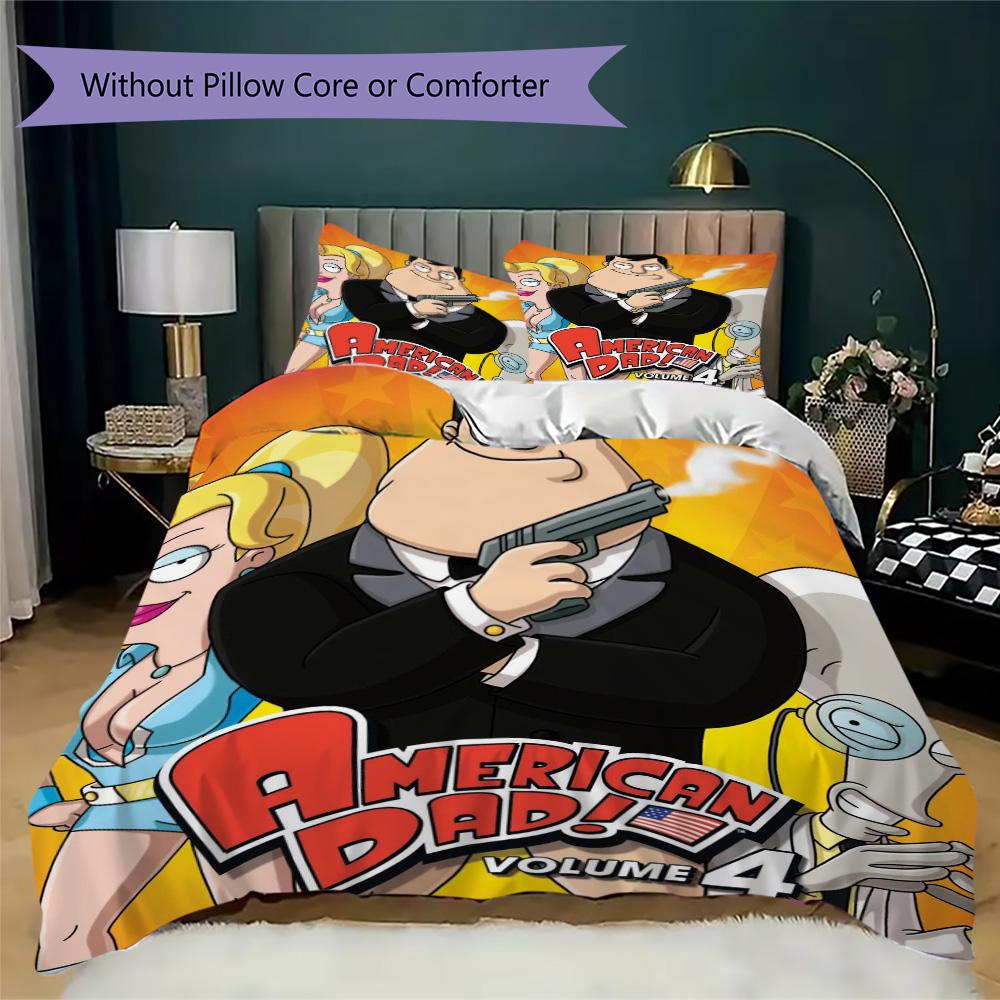 American Dad Print Pattern Bedding,Quilt Set Quilt Cover Pillowcase Home Birthday Gift (1*duvet cover+2*pillowcase,without core)XSJT0917067