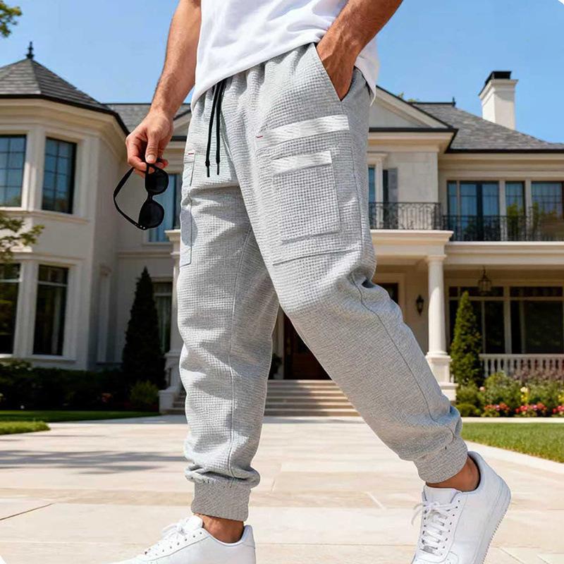 Spring/Autumn Men's Relaxed Fit Waffle Weave Casual High-Street Outdoor Sports Commuter Hip-Hop Workwear Breathable Sweatpants