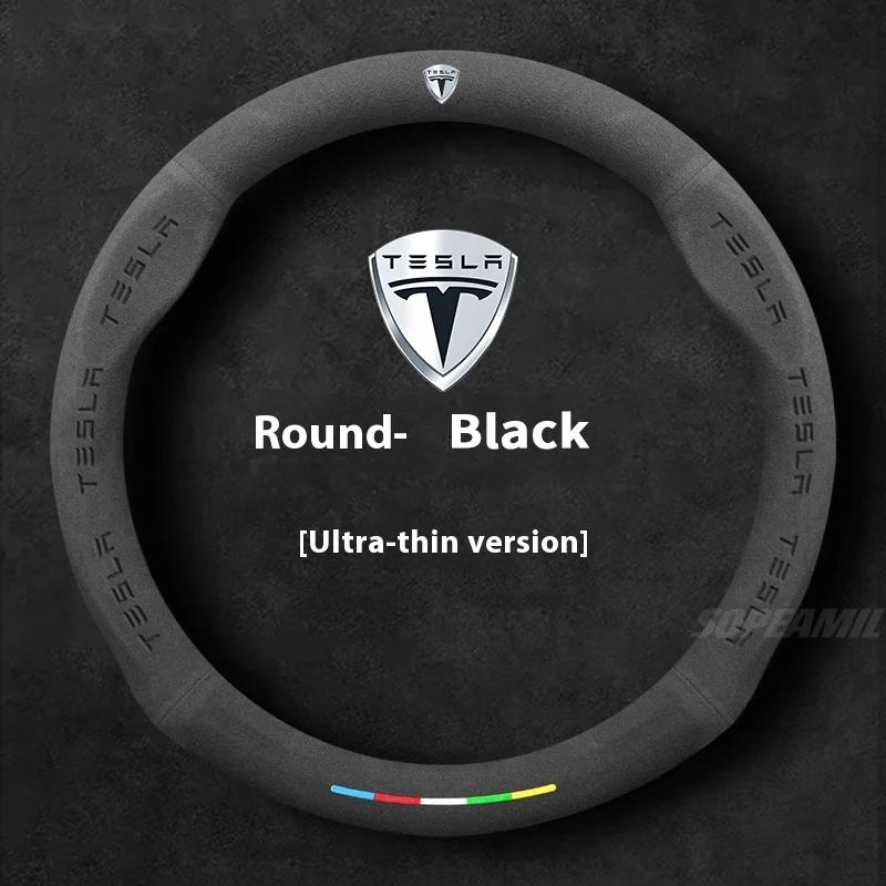 For Tesla Model 3 Model Y Model S Model X Roadster Suede Anti-slip Breathable Car Steering Wheel Cover Auto Accessories