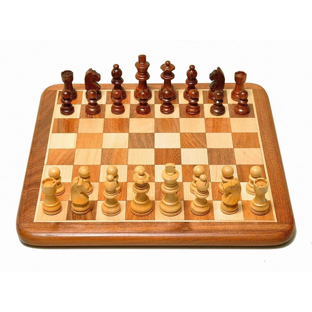 Non-Magnetic Flat Wooden Chess Board Set with 32 Chessmen for Kids and Adults Storage Bag Available 14 X 14 Inches