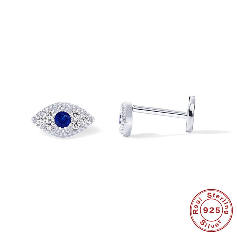 Серьги-гвоздики для пирсинга хряща из стерлингового серебра S925 с изображением дьявольского глаза, змеи и бриллиантов, смайлик, плоская головка, внутренняя резьба, 16 г