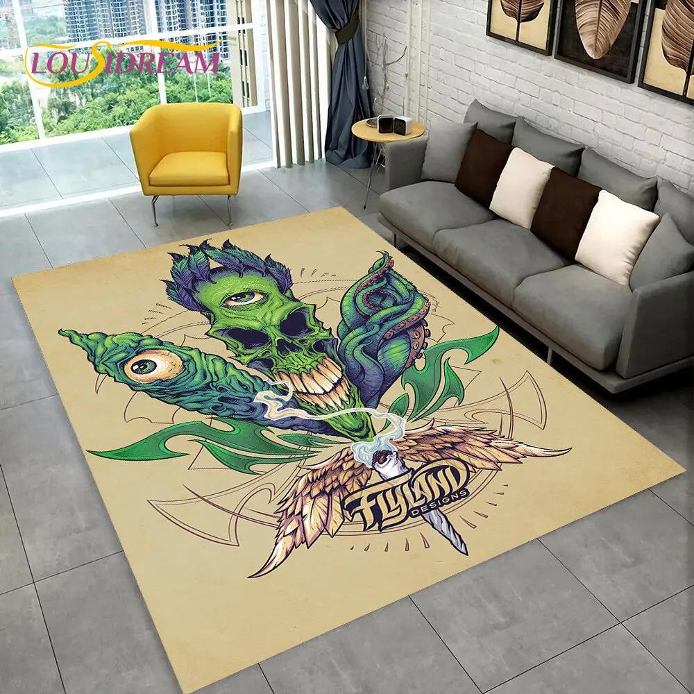 Maple Weed Plants Green Death Skull Area Rug,Carpet Rug for Home Living Room Bedroom Sofa Doormat Decor,kids Non-slip Floor Mat