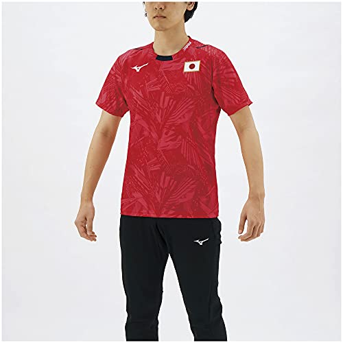 Mizuno Replica Japan National Team Cheering T-Shirt with Japan Logo, Unisex, Junior Available, Size 32MA0505, Red, Size L