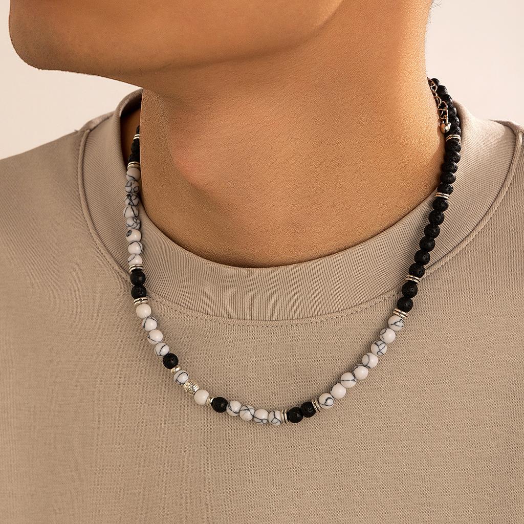 Fashionable Personality Volcanic Stone Beaded Necklace for Men Hip Hop Niche Design Men's Collarbone Chain
