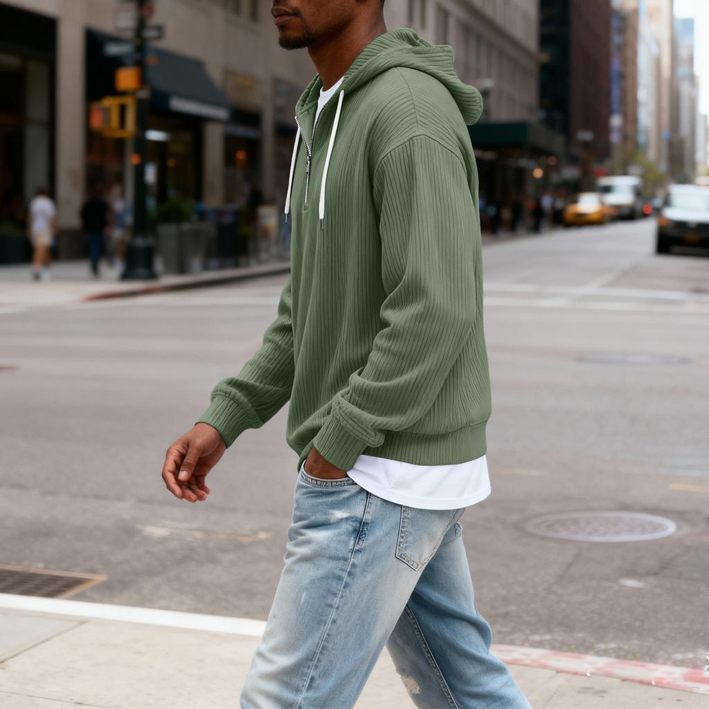 Мужская повседневная однотонная толстовка с капюшоном на молнии, повседневная футболка с длинным рукавом на молнии