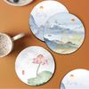 Round Landscape Painting Coasters Classical Heat Insulation Mats Household Waterproof Oilproof Mat Home Accessories Kitchen