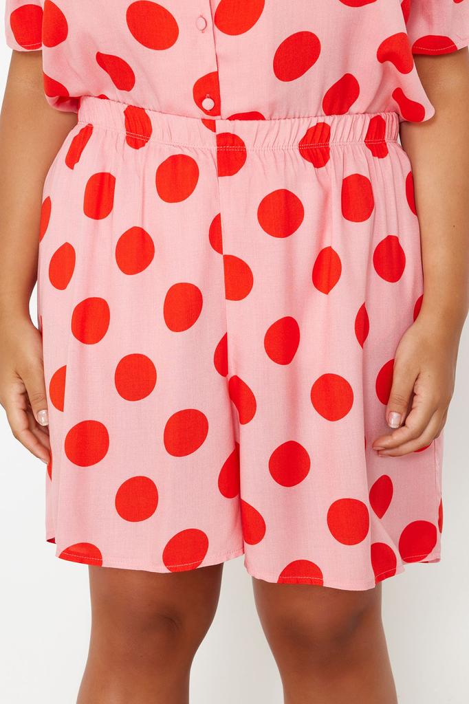 Women's Style Plus Size Pajama Set Pink Shirt Collar Polka Dot Woven Pajama Set