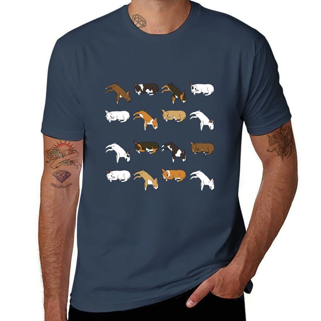 Lazy Bull Terrier White TShirt Outdoor Work Short Sleeve Top