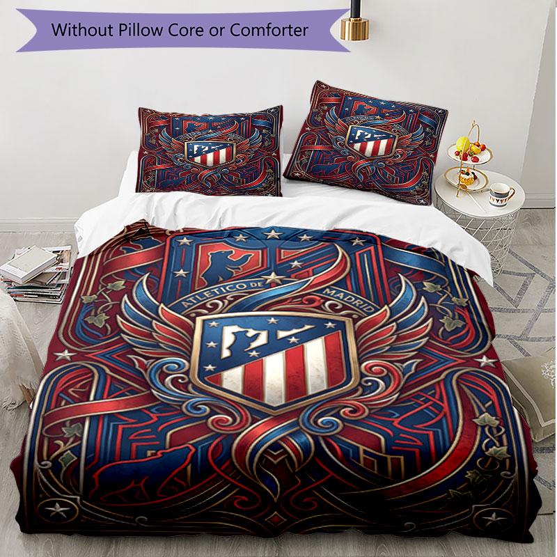 3pcs Duvet Cover Set (1*Duvet Cover + 2*Pillowcase, Without Core), Atletico de Madrid Print Soft All‑Season Bedding Set, Home Bedroom Decor Gift