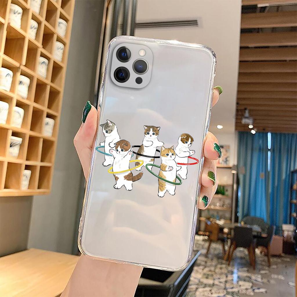 Чехол для телефона с забавным мультяшным котом для iPhone 11 12 Pro Max 13 XR XS X 8 7 SE 2020 Plus, прозрачный мягкий чехол из ТПУ с милым животным рисунком