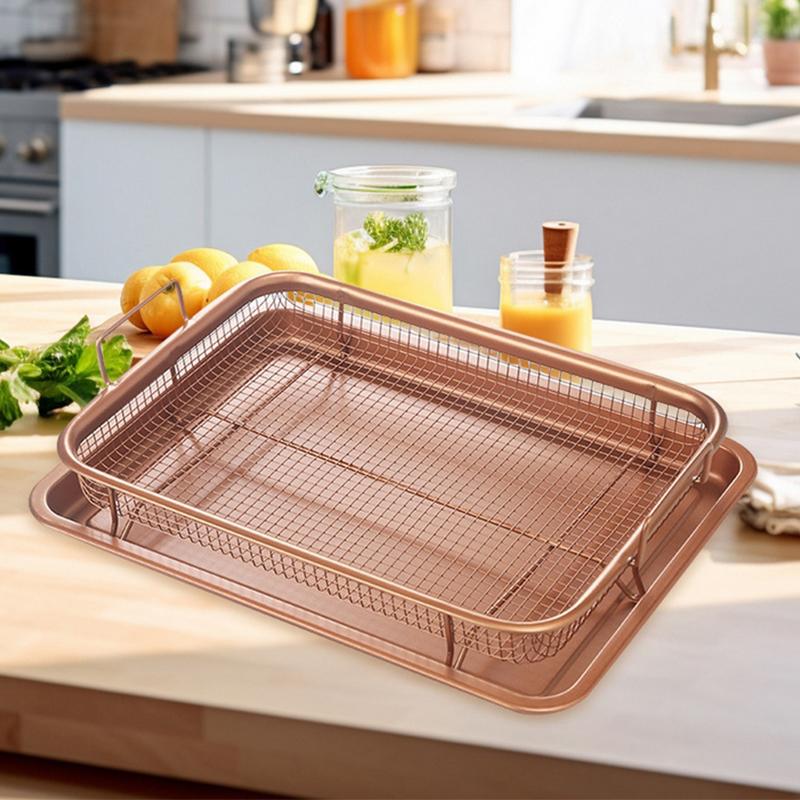 Baking Tray Oil Frying Baking Pan Stainless Steel Non-Stick Chips Basket Baking Dish Grill Mesh Square Frying Colander