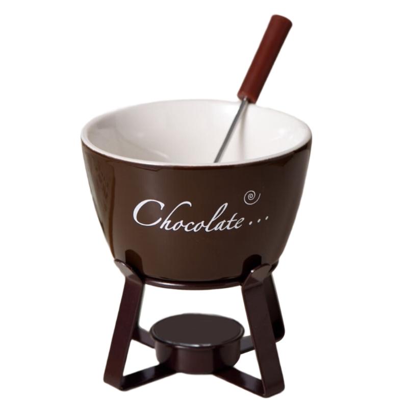 Fondue Pots Set with Fork for Chocolate,Cheese,Candy,Appetizer Tealight Porcelain Melting Pots Ceramic Butter Warmers Set