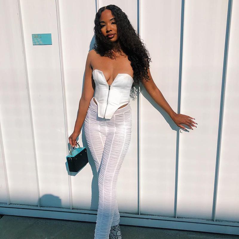 Европейский и американский 2020 Летний Женский Сексуальный Облегающий Топ без Бретелей на Молнии