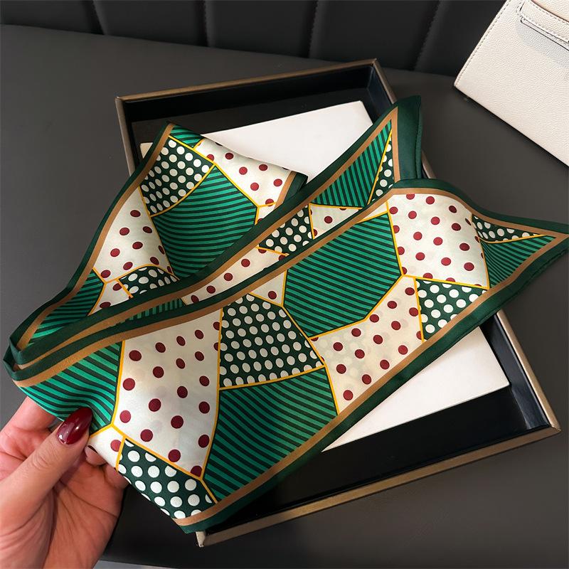 Long Double-Layer Polka Dot Printed Scarf Decorative Silk Scarf Commuting Spring And Summer Diagonal Scarf Versatile Thin Narrow Streamer