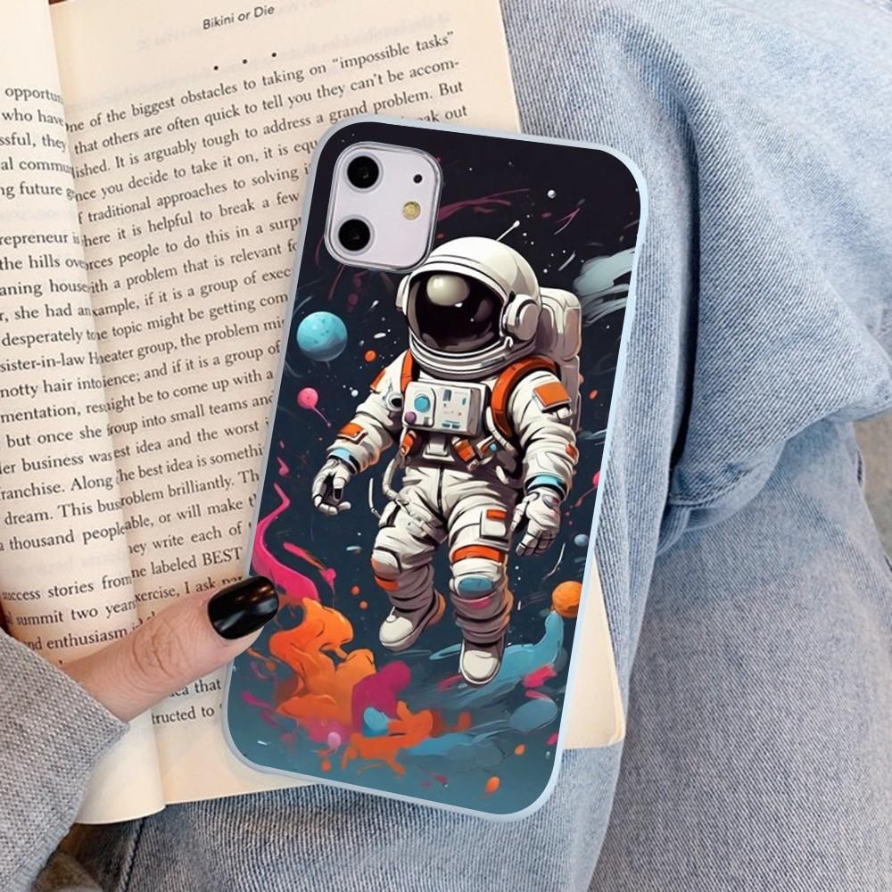 Мультяшный чехол для телефона с изображением космонавта для IPhone 14 11 12 13 Mini Pro Xs Max 8 7 6 6S Plus X XR, однотонный цветной чехол