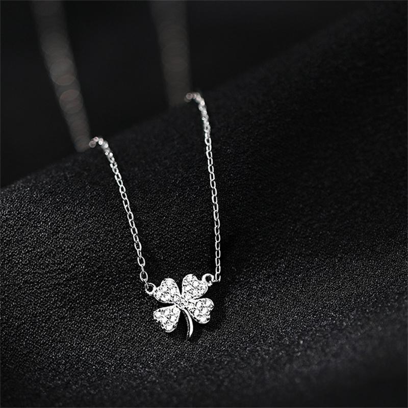 Four-Leaf Clover Luck Leaves Sweater Chokers Necklace Crystal Zircon Pendant Chain Necklace For Women Jewelry