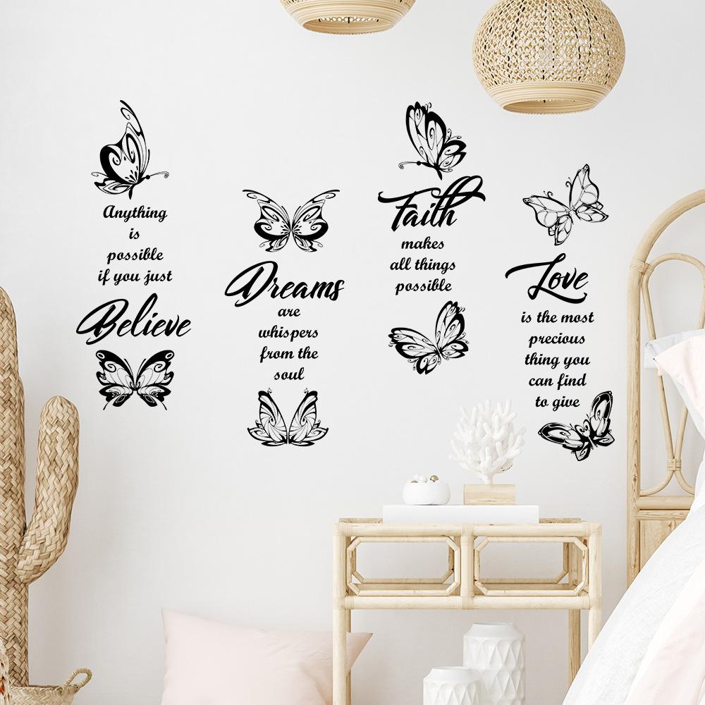 WZ9028 Black English Slogan Butterfly Wall Beautification Decorative Wall Stickers Self-adhesive