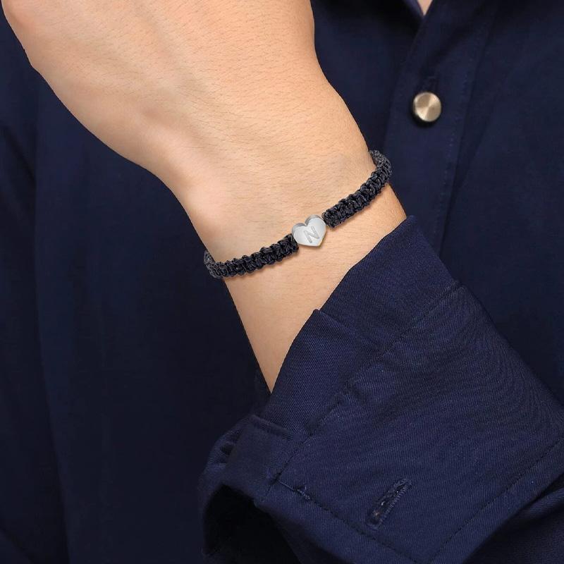 1PC Jewelry Wear-resistant 26 Letters Charm Braided Rope Unisex Bracelet Adjustable Heart Shape Couple Lover