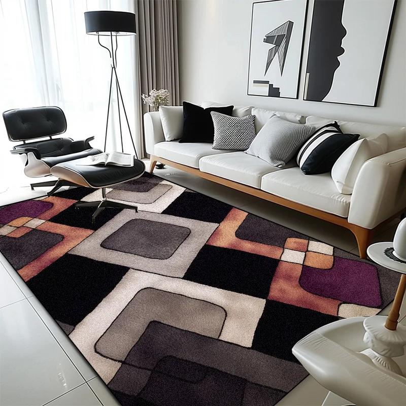 Современный геометрический клетчатый ковер для гостиной, домашнее украшение, мягкие ковры большой площади, спальня, нескользящие моющиеся прикроватные напольные коврики