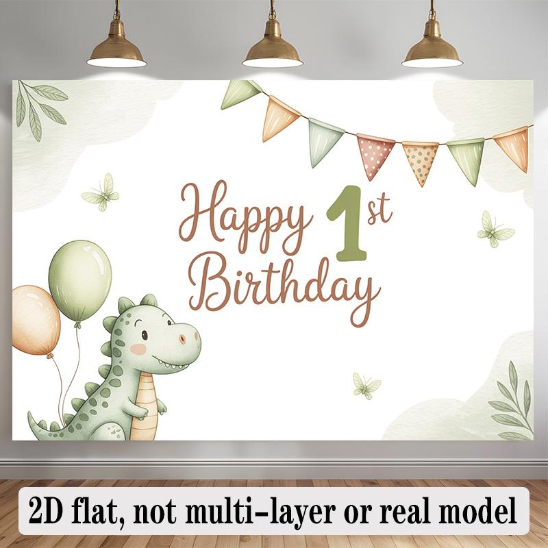 Happy Birthday Dinosaur Theme, 1pc Polyester Party Backdrop Banner, Photo Booth Background, Wall Decor
