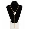 Gold Flower Necklace Drip Oil Women Long Necklace Personality Beads Clavicle Chain  Party Jewelry