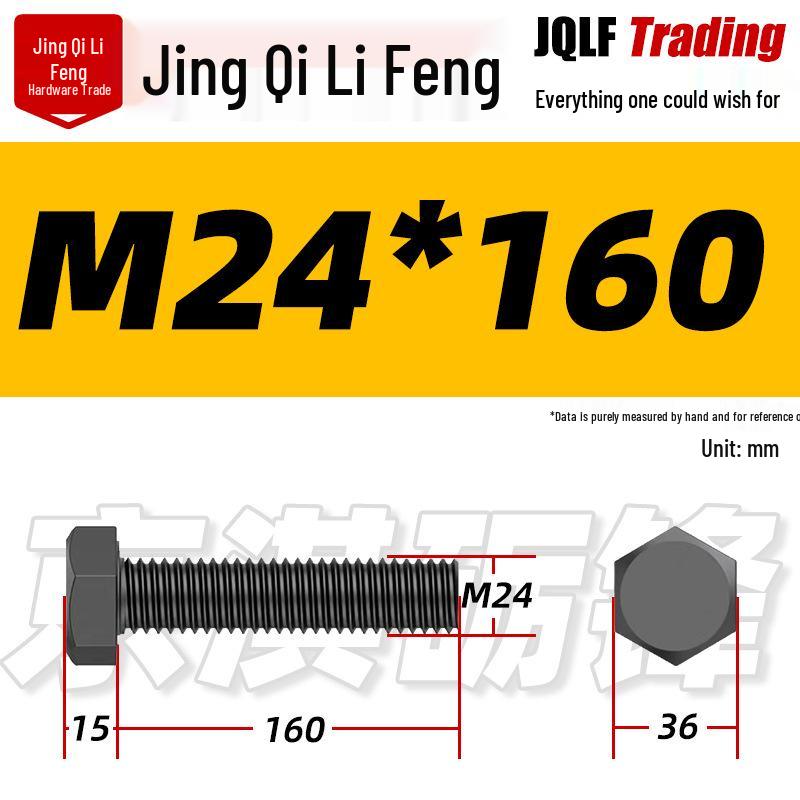 12.9 Grade High-Strength Blackened Hex Bolt M22-M48