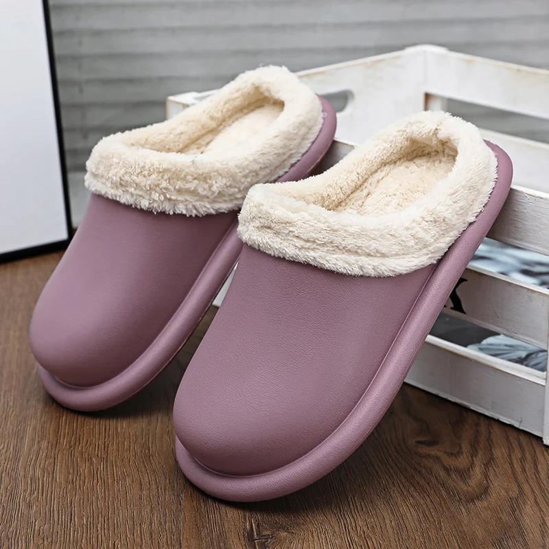 Женские зимние домашние тапочки для влюбленных, уютные, теплые, плюшевые, для дома, мужские, зимние, теплые, противоскользящие, мягкие, из ЭВА, водонепроницаемые