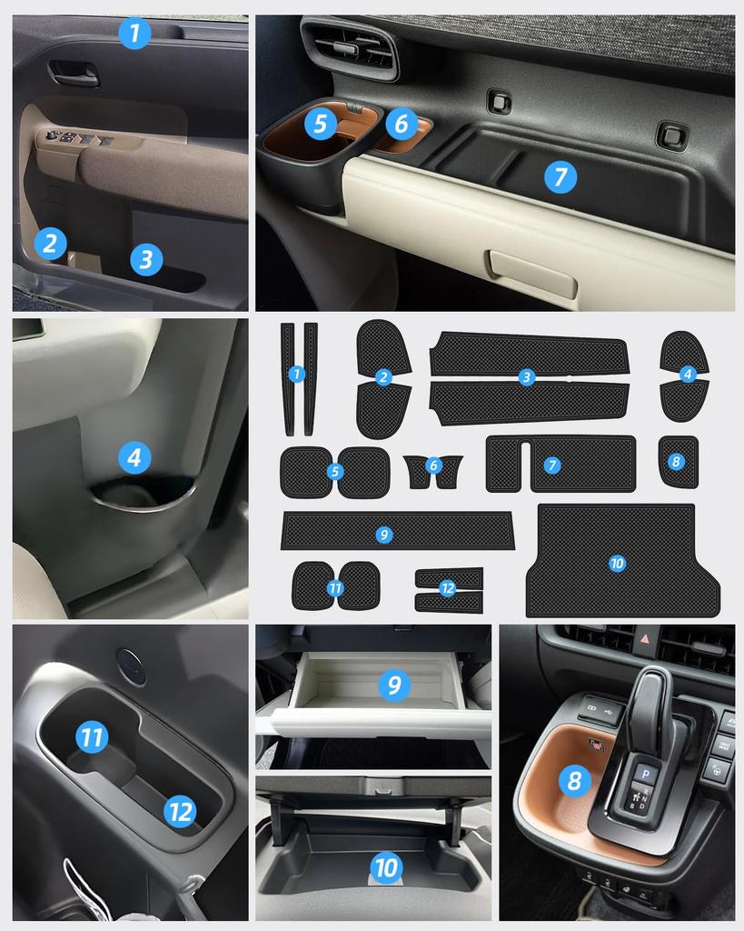 LANGBEAN Резиновые коврики для салона для Toyota Sienta 10, карман для двери, защита от царапин и шума, ПУ, комплект из 20 штук, противоскользящие коврики, снижение, кожа, (черный)