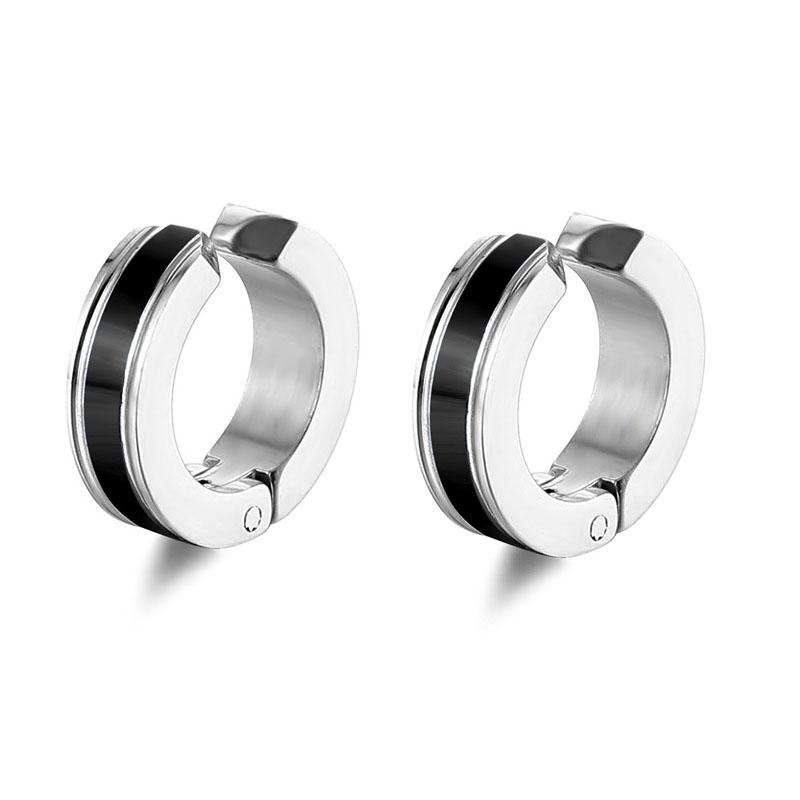 2pieces Punk Titanium Steel Ear Clip Earrings For Men Women Print Pattern Black No Pierced Fake Ear Circle New Pop Jewelry