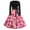 Women's Fashion Round Neck Casual Slim Valentine's Day Printed Long Sleeve Dresses