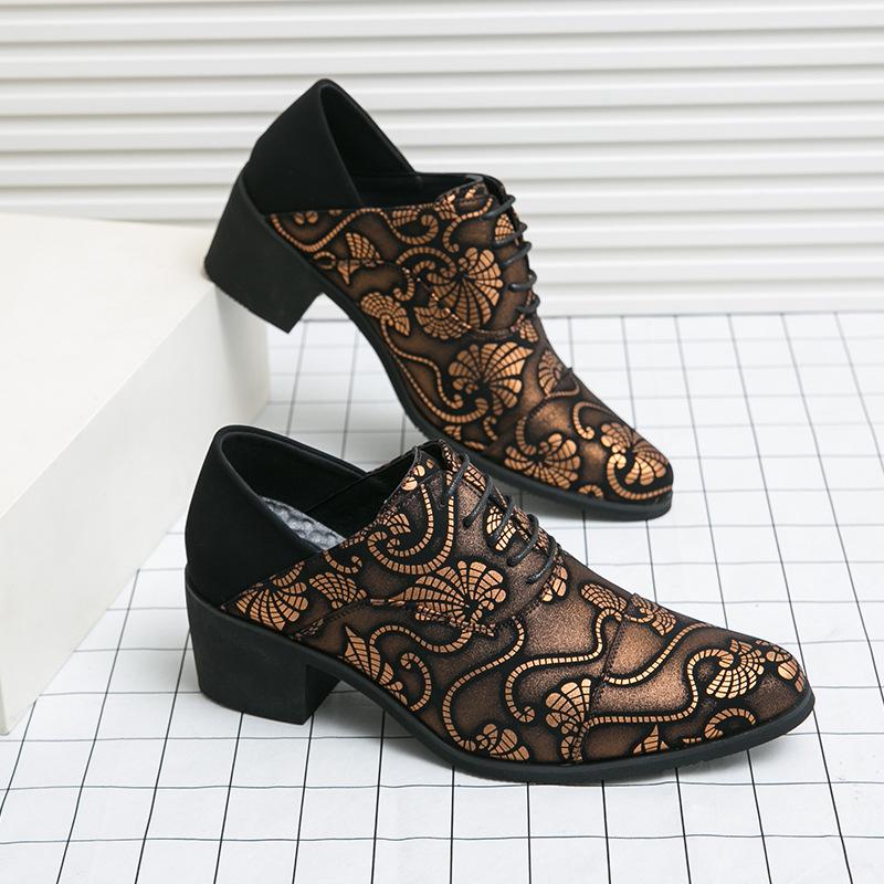 Men's shoes large size new casual leather shoes fashion high heels leather shoes men's outer height increase business dress shoes wedding shoes