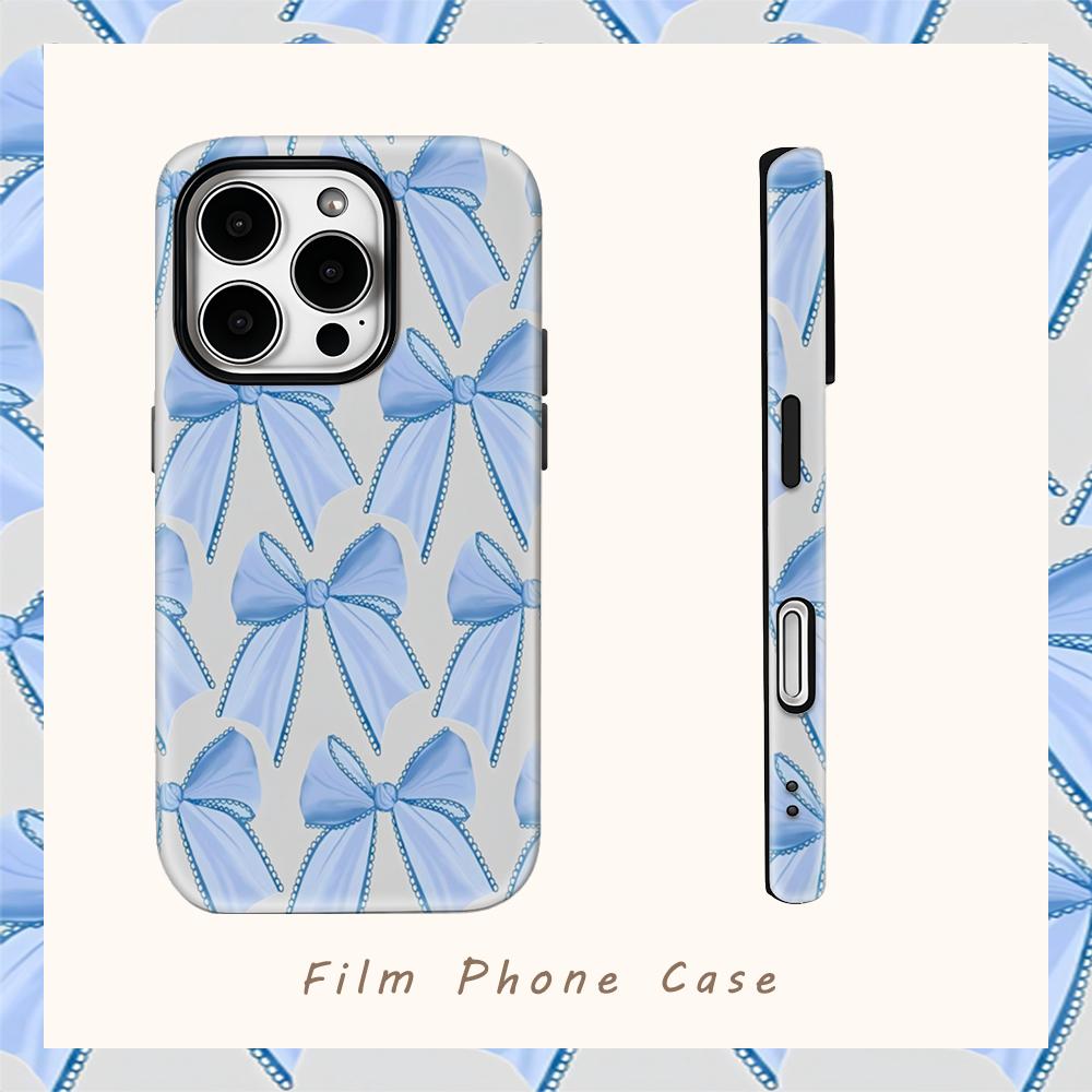 Light Blue Bow Phone Case for IPhone 17AIR 16E 16 15 14 13 12 11 17 Pro Max Plus Double-layer Back Cover