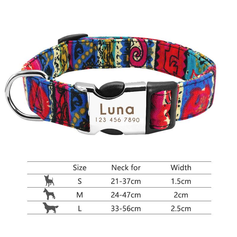 Personalized Indian Dog Cat Collar Custom Nylon Puppy Collars Chihuahua Pug Pet Collars Adjustable for Small Medium Large Dogs