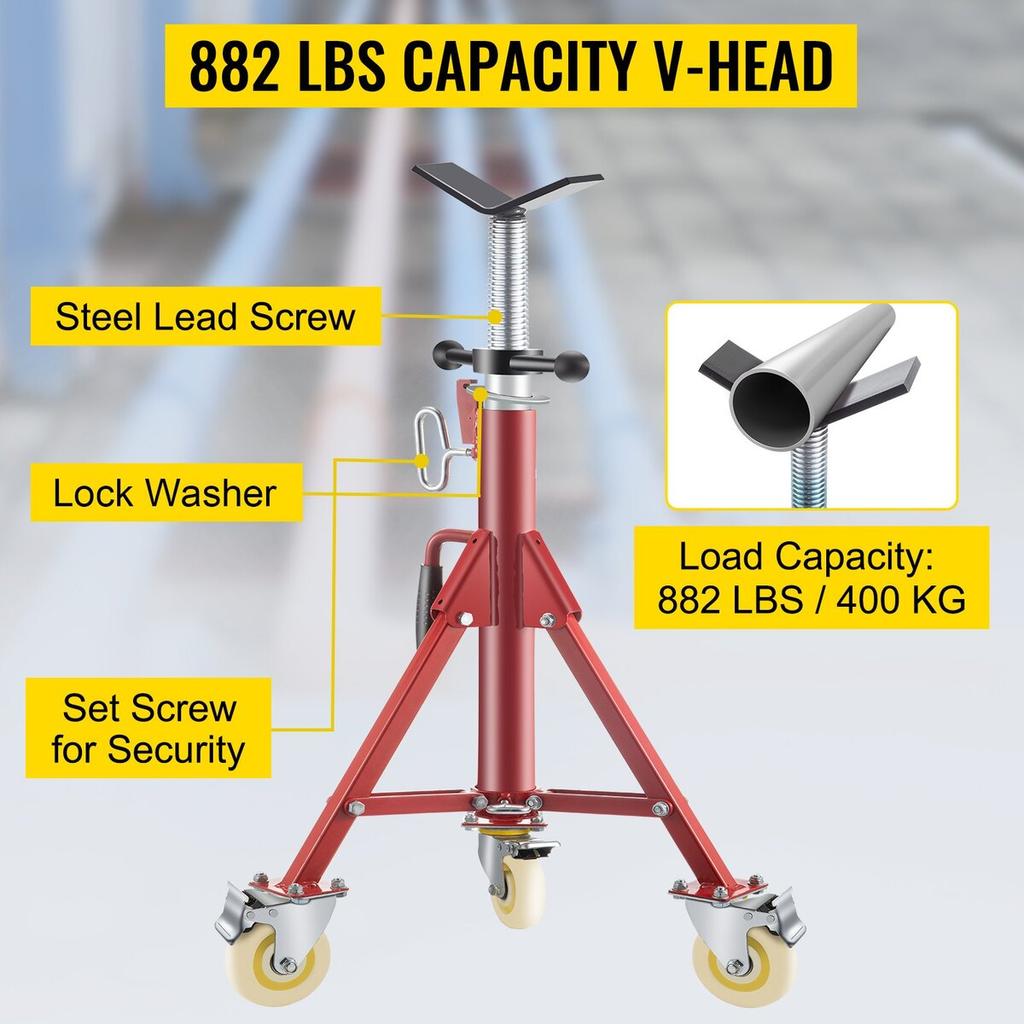 Pipe Stand, Pipe Jack Stand, V Head Pipe Stand Adjustable Height 28-52 Inch, Pipe Jack Stands with Casters 882 LB, Folding Portable Pipe Stands 1/8 to