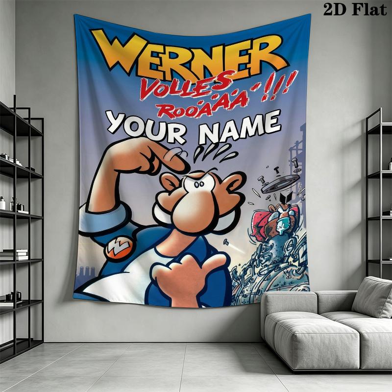 Custom Name Werner Comic Wall Tapestry Aesthetic Wall Hanging Printed Fabric Blanket Decorative Tapestries for Bedroom Living Room Home Decor