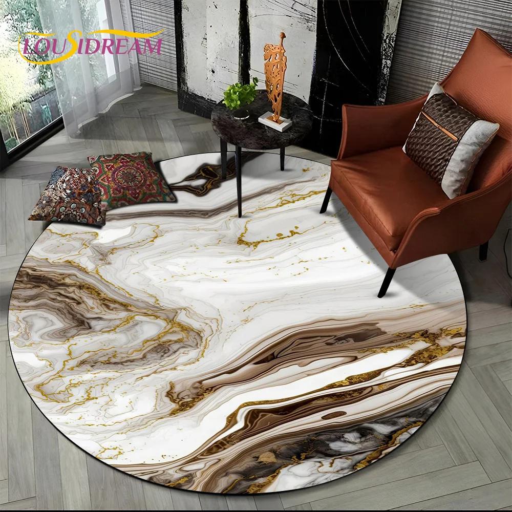3D Colour Luxurious Marble Green Blue Gold Round Carpet Rug for Living Room Bedroom Child Chair Decor,Pet Area Rug Non slip Mat