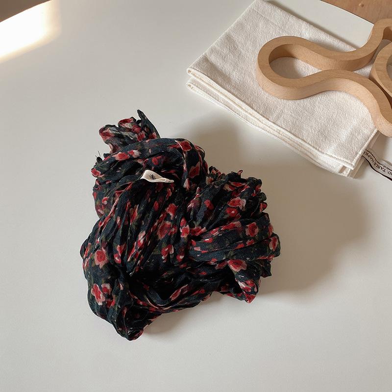 Винтажный хлопково-льняной шарф для женщин осенне-зимний с принтом тонкий плиссированный шарф шелковый шарф