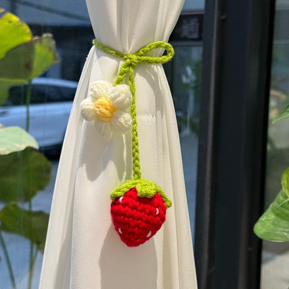 Floral Design Crochet Curtain Tie Back Wool Woven Rearview Mirror Pendant Teachers Gift